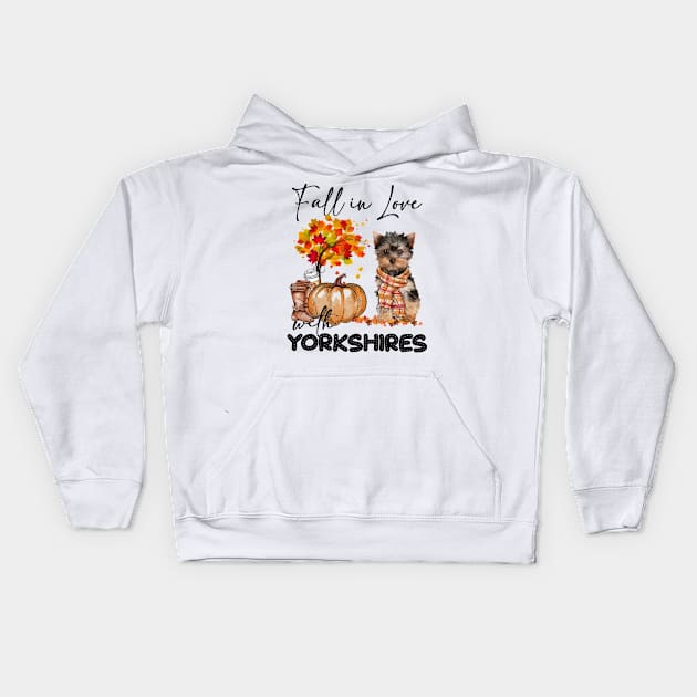 Fall In Love With Yorkshire Terrier Fall Pumpkin Thanksgiving Kids Hoodie by cyberpunk art